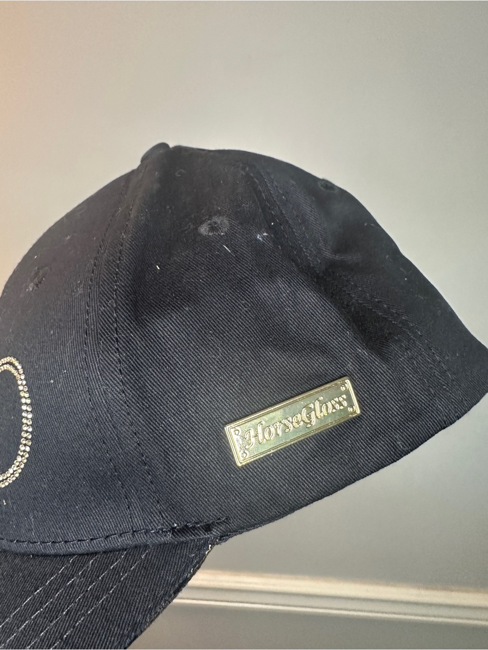 Horse Gloss Equestrian Embellished Black Baseball Cap with Crystal Bit Detail - Picture 2 of 3